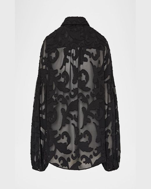 MILLY Black Scroll Burnout Button-Front Blouse
