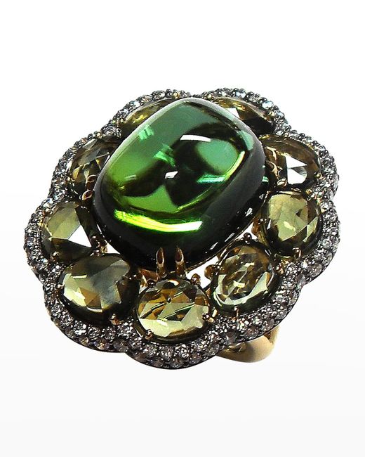Etho Maria 18k Yellow Gold Green Sapphire, Tourmaline And Diamond Ring