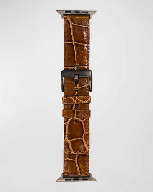 Abas Brown Apple Watch Alligator-Leather Watch Strap, Space Finish for men