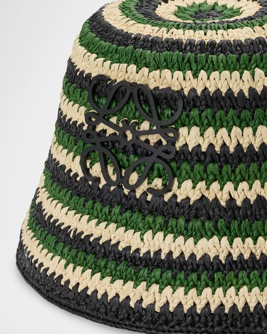 Loewe Anagram Striped Raffia Bucket Hat in Green | Lyst