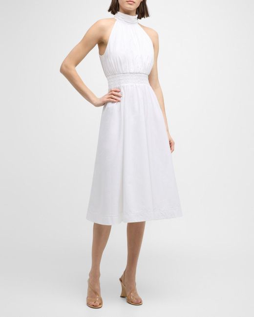 Veronica Beard White Kinny High-Neck A-Line Midi Dress