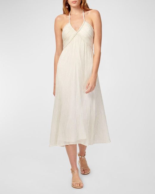 Cami NYC White Sonoma Metallic Silk Backless Halter Midi Dress