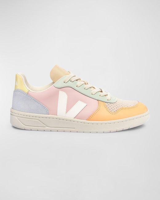 Veja Gray V-10 Colorblock Leather Low-top Sneakers