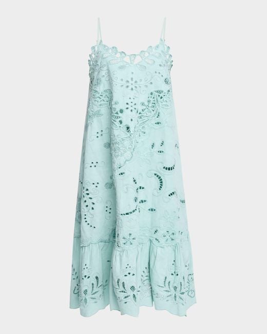 Sea Blue Iyla Embroidered Slip Dress