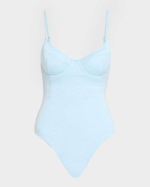 Jonathan Simkhai Blue Demi Bustier One-Piece Swimsuit