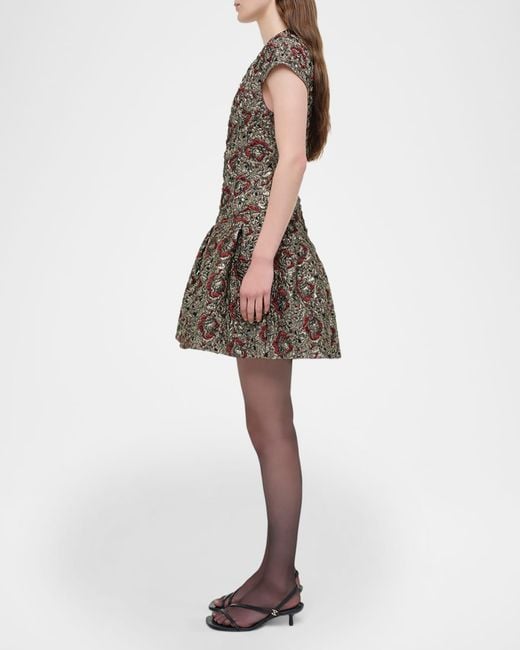 Jonathan Simkhai Elowen Short-Sleeve Fit & Flare Jacquard Mini Dress in  Brown | Lyst