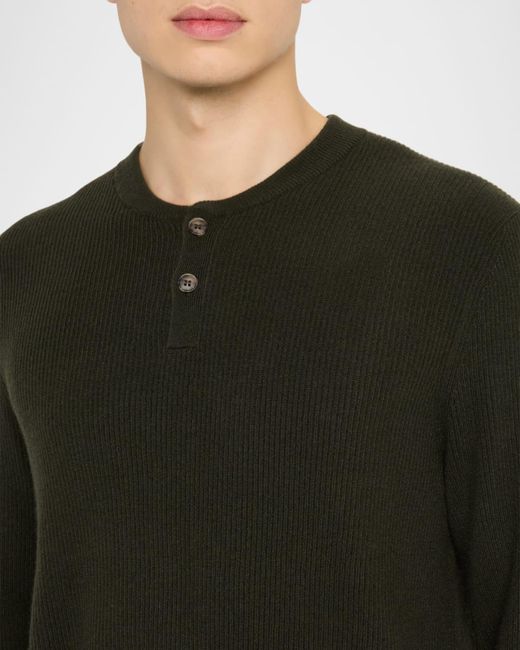 Neiman Marcus Black Apos;S Cashmere Rib Two-Button Crewneck Sweater for men