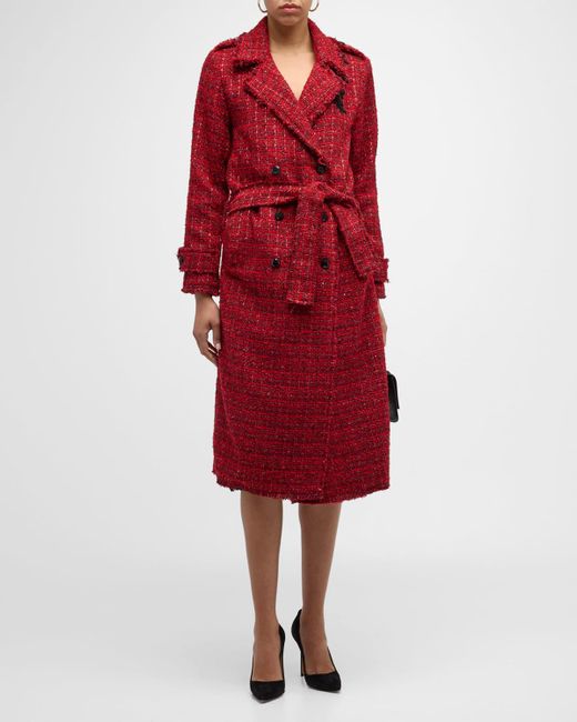 Le Superbe Red Belle De Jour Tweed Trench Coat