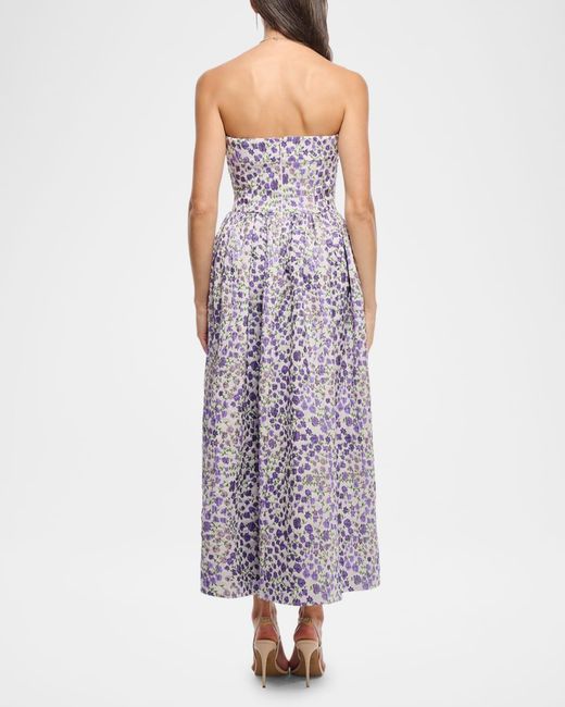 Shoshanna Purple Dana Floral-Print Strapless A-Line Dress