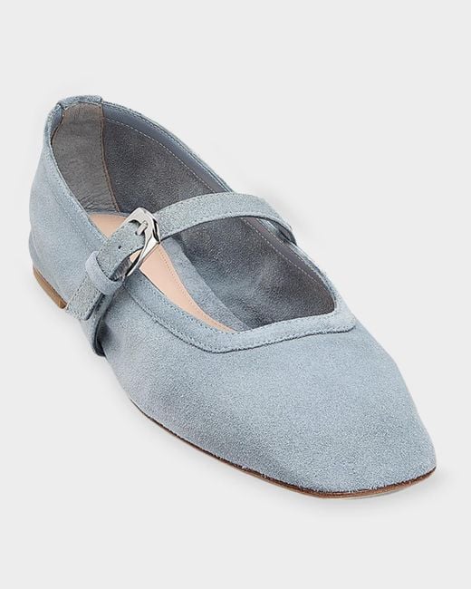 Stuart Weitzman Blue Sai Suede Ballet Flats