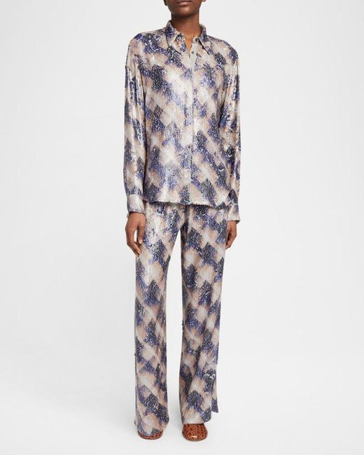 Dries Van Noten White Chowy Sequined Button-Front Blouse