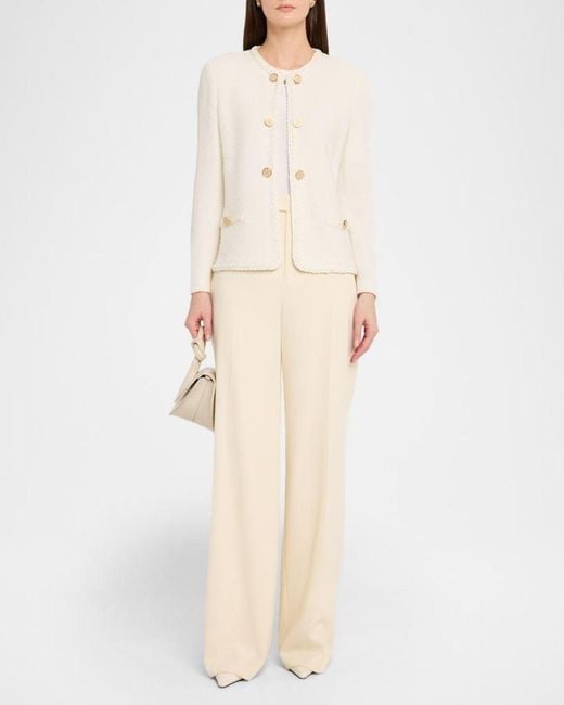 Misook Natural Relaxed Braid-Trim Tweed Jacket