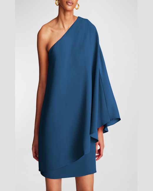 Halston Heritage Blue Melina One-Shoulder Crepe Shift Dress