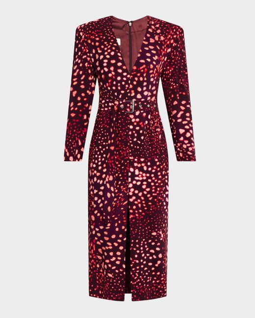 【関税込み】DRIES VAN NOTEN DOHANA' DRESS Dries Van Noten Dohana Spot Print Belted Midi Dress in Red