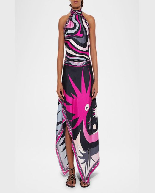 Emilio Pucci Pink Stella-Print Asymmetric Maxi Skirt