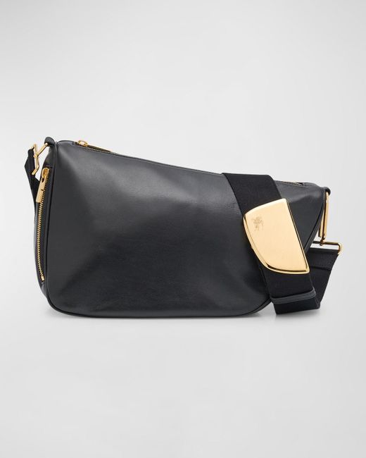 Burberry Black Shield Zip Leather Messenger Bag