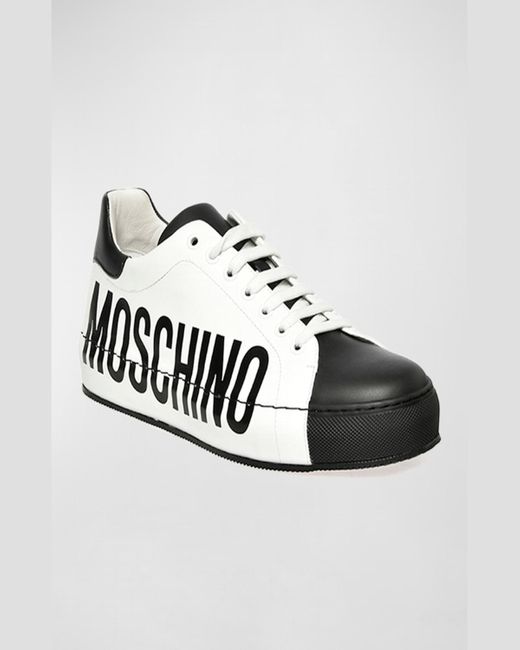 Moschino White Two-Tone Logo Low-Top Sneakers for men
