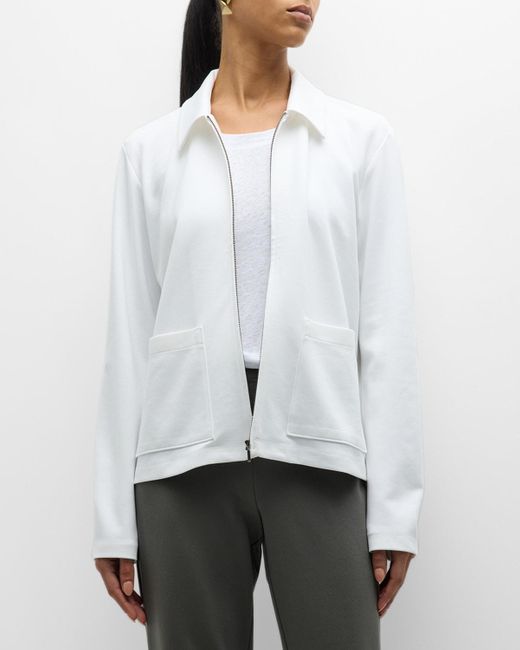 Eileen Fisher White Zip-front Washable Flex Ponte Jacket