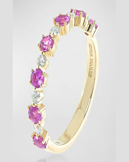 Stevie Wren Multicolor 14k Gold Flowerette Diamond And Pink Sapphire Stack Ring
