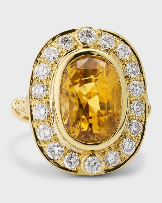 NM Estate Metallic Estate 18k Yellow Gold Yellow Sapphire And Diamond Statement Ring, Size 8
