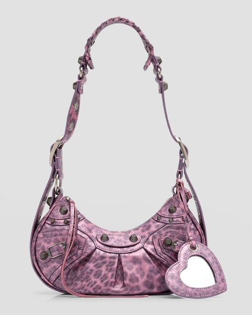 Balenciaga Purple Le Cagole Xs Leopard-Print Shoulder Bag