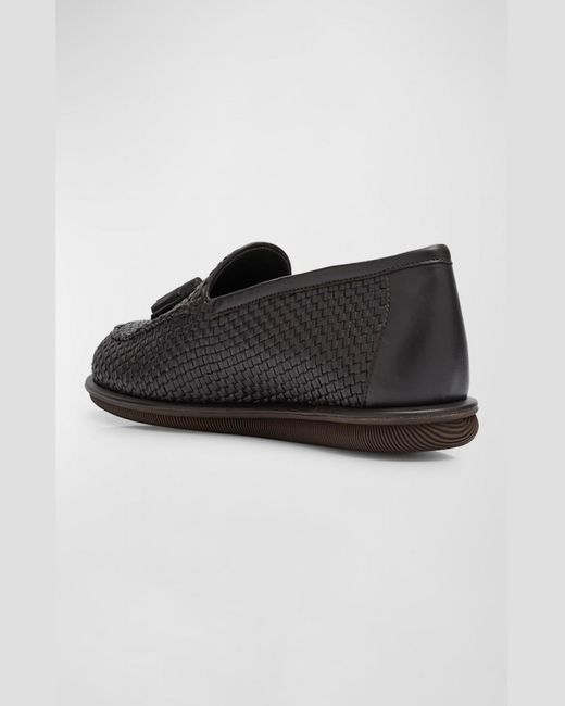 Giorgio Armani Black Woven Leather Tassel Loafers for men