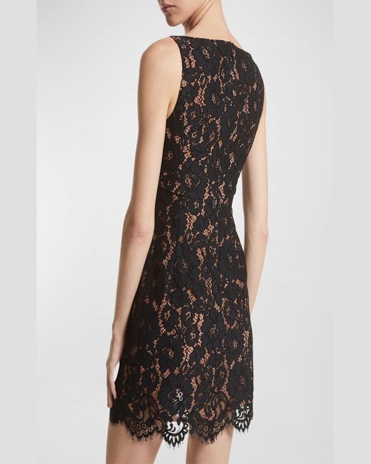 Michael Kors Black Floral Lace V-Neck Sleeveless Mini Dress