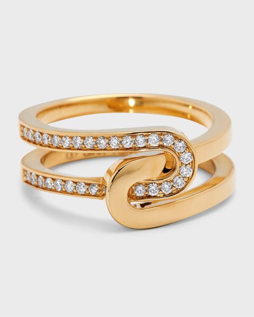 Dinh Van Metallic Yellow Gold Mail Diamond Ring, Size 54