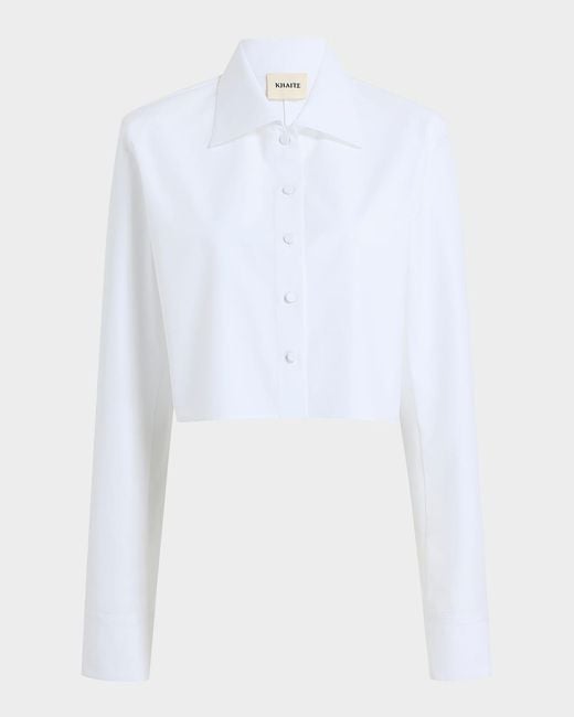 Khaite White Jasen Crop Button-Down Top