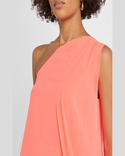 LAPOINTE Pink One-Shoulder Georgette Asymmetric Top