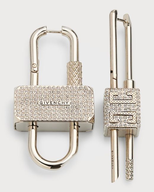 Givenchy Metallic Asymmetrical Crystal Pavé Lock Earrings for men