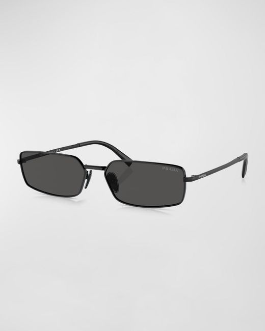 Prada Black Signature Steel & Plastic Rectangle Sunglasses