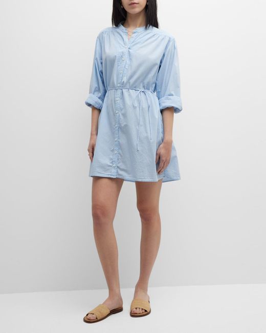Xirena Blue Winnie Ruched Blouson-sleeve Mini Shirtdress