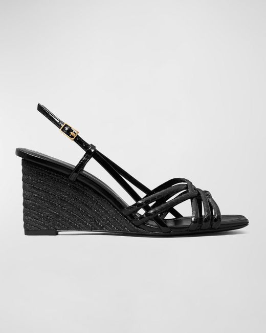 Tory Burch Black Snakeskin Multi-strap Slingback Wedge Sandals