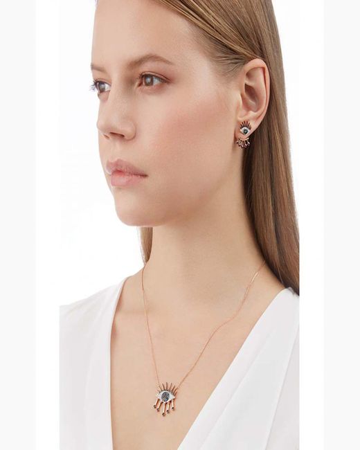 BeeGoddess Metallic Eye Light Diamond And Ruby Pendant Necklace