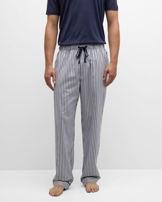 Petite Plume Blue Cotton Multi-Stripe Pajama Pants for men