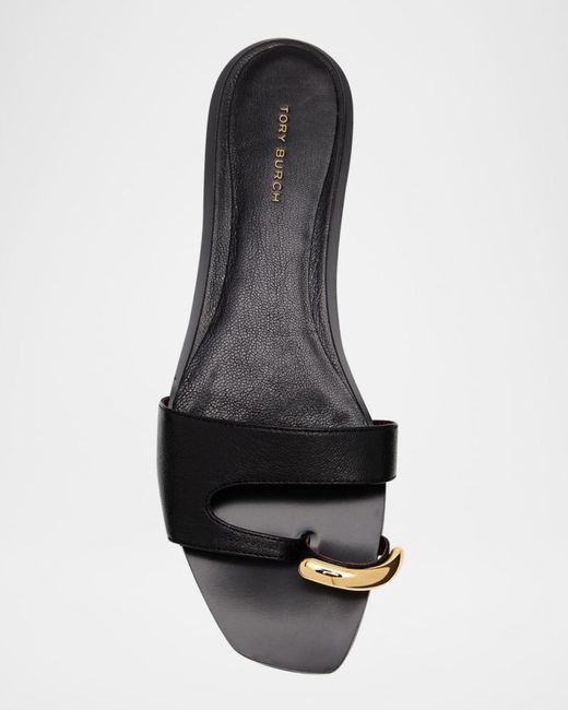 Tory Burch Multicolor Pierced Leather Toe Ring Flat Sandals