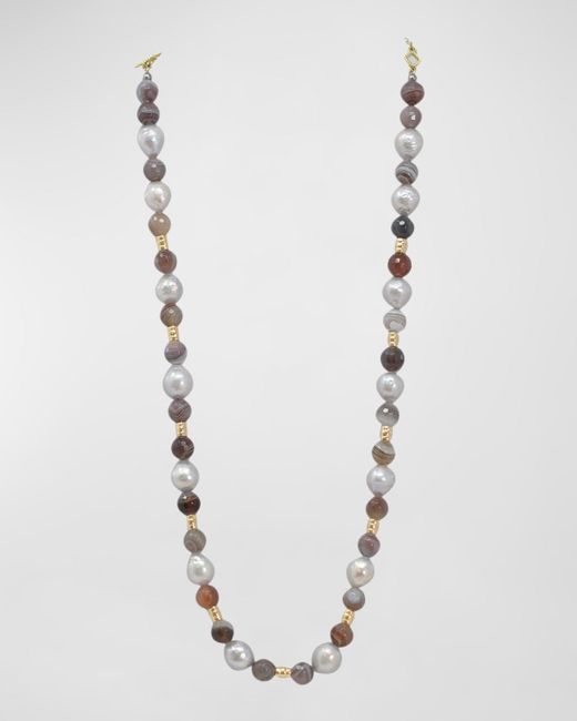 Armenta White 18k Yellow Gold Necklace With Silver Edison Pearls