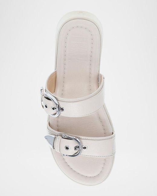 Frye White Maya Double Buckle Slide Sandals