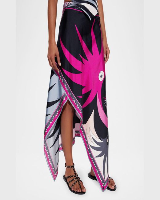 Emilio Pucci Pink Stella-Print Asymmetric Maxi Skirt