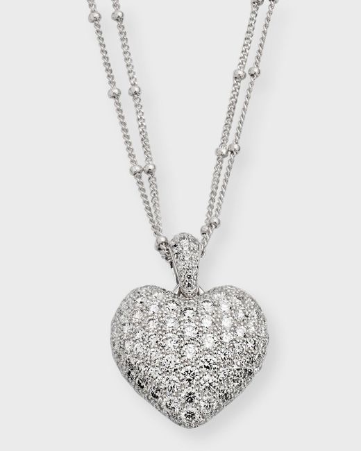 Neiman Marcus 18k White Gold Double-chain Heart Pendant Necklace