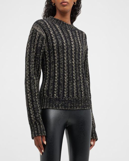 BLANC NOIR Black Lurex Metallic Cable-Knit Sweater