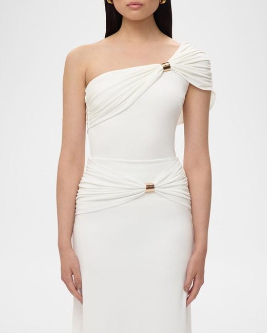 Hervé Léger White Sofia One-Shoulder Drape Top