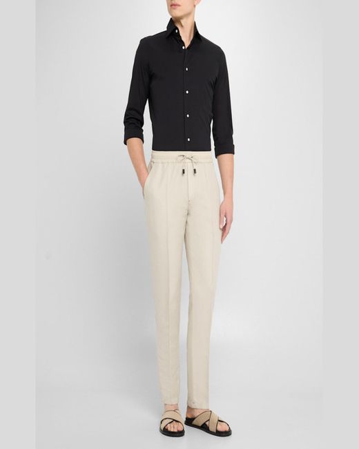 Isaia Natural Cotton-Linen Drawstring Pants for men