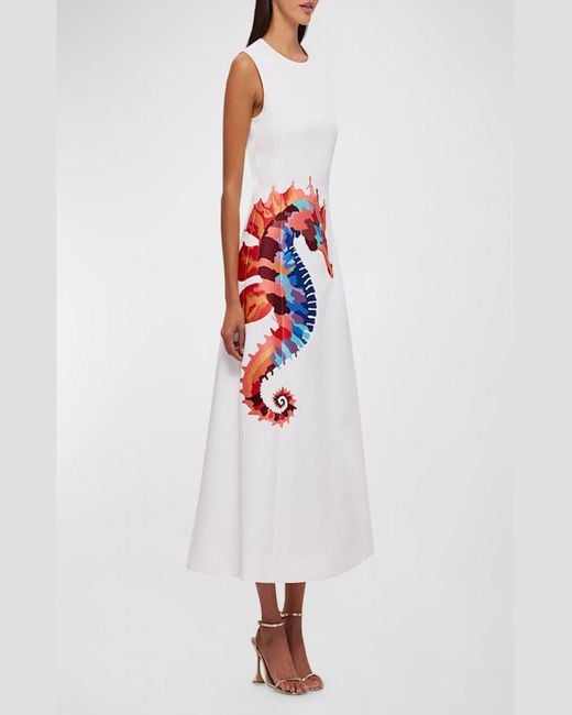 LEO LIN White Cleo Sleeveless Animal-print A-line Midi Dress
