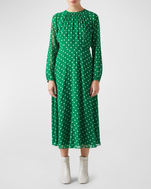 L.K.Bennett Green Addison Polka Dot Raglan-sleeve Midi Dress