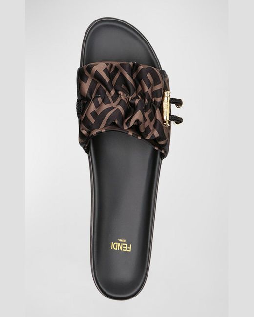 Fendi Logo Slide Sandals in Brown | Lyst Fendi Logo Slide Sandals in Brown | Lyst
