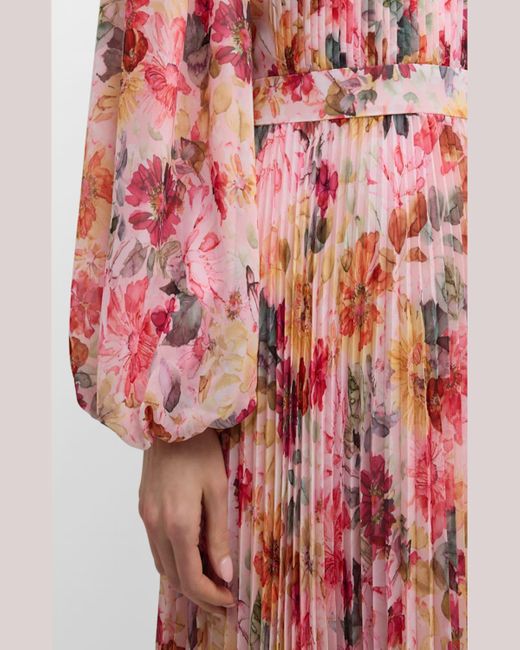 Tahari Pink The Cecilia Pleated Floral-Print Midi Dress