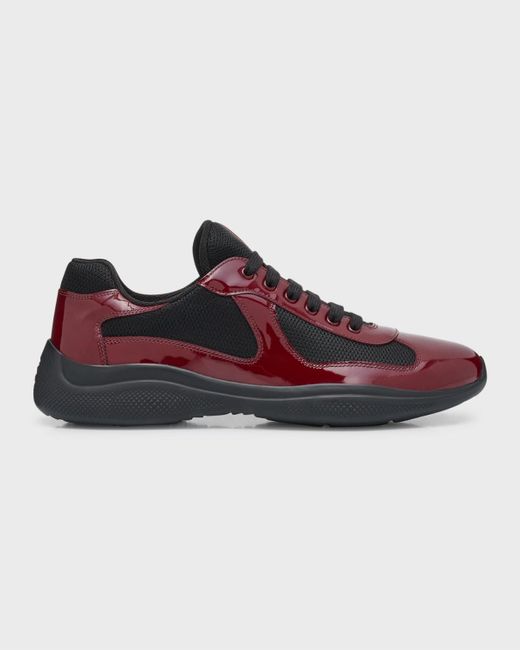 Prada Red America'S Cup Patent Leather Patchwork Sneakers for men