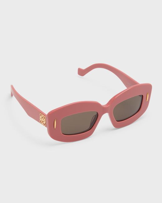 Loewe Pink Silver Screen Chunky Acetate Rectangle Sunglasses